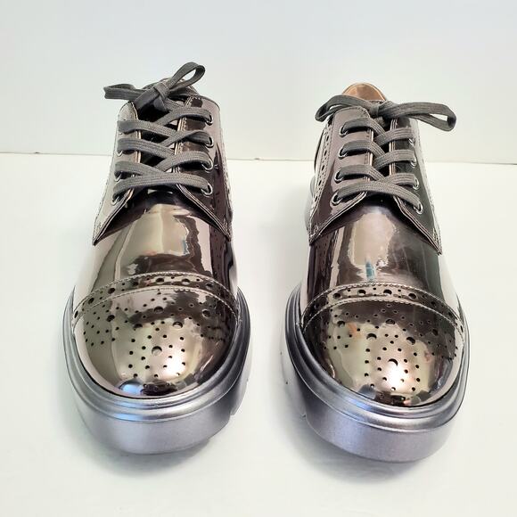 NWOT Stuart Weitzman Darra Gunmetal Lace Up Oxford Shoe 6B Metallic Statement - Picture 3 of 12